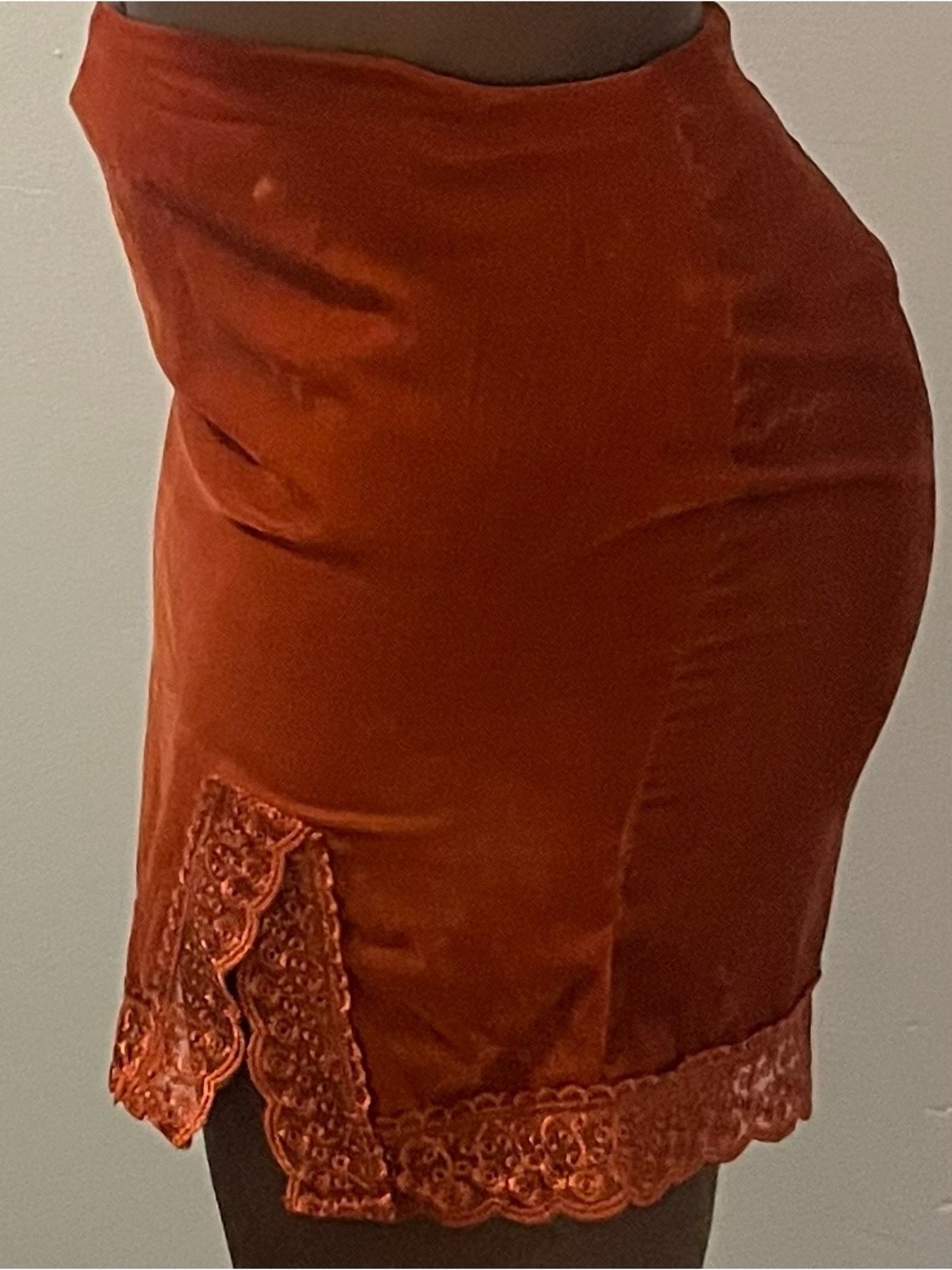 Urban Outfitters Rust Orange Velvet Lace-Trim Pencil Skirt